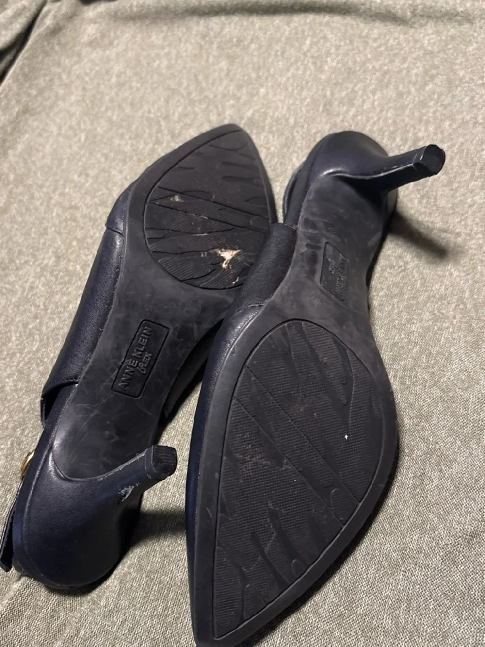 Anne Klein Black Pointed Toe Slingback Flats with Gold Buckle